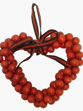 Red Wood bead Heart Ornament Valentine Christmas Wedding 4 inch USA